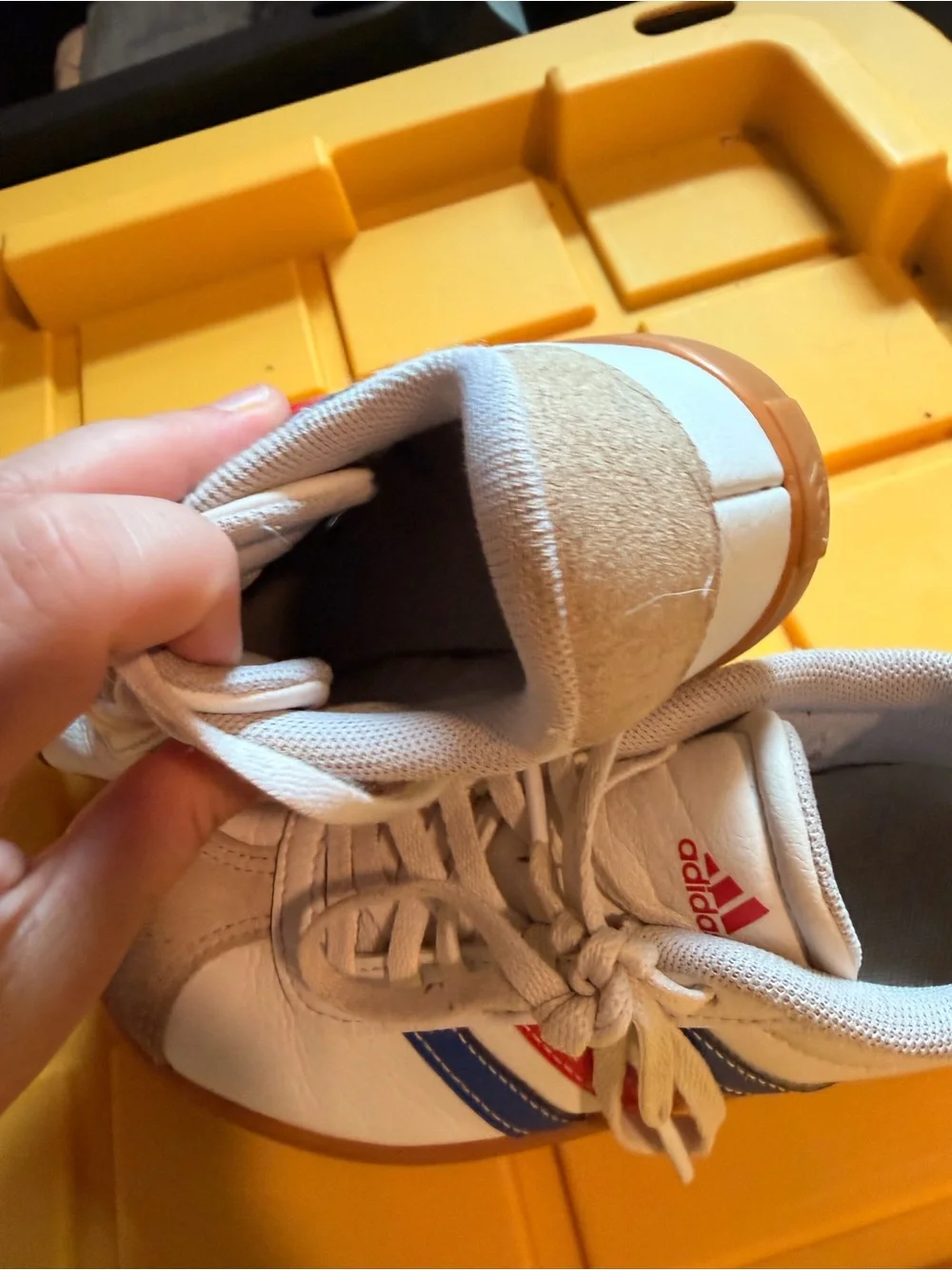 adidas Kids White Sneakers with Blue & Red Stripes